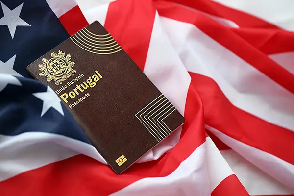 portugal passport with US flag 600